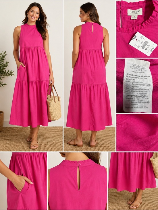 J. Crew Other - J.Crew Factory Pink Tiered Midi Dress Sleeveless Poplin Cottagecore XS